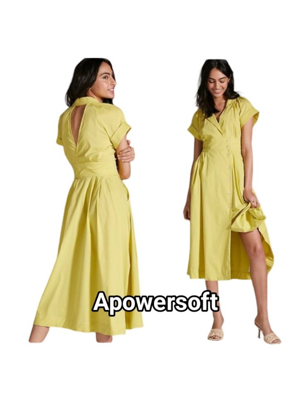 Maeve Lemon Yellow Button-Front Midi Dress